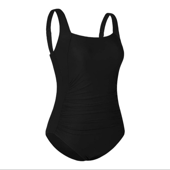 Slimming Dark Goth Black One Piece Tummy Control Swimwear Wide Straps Si… - Picture 10 of 10
